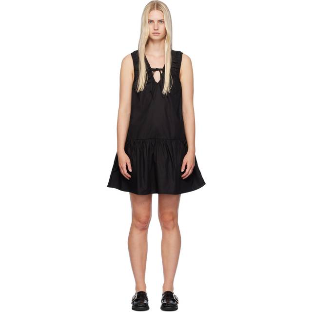 Ganni Cotton Poplin Mini Dress Dam Korta Klänningar Stl. 44 - Från Magasin - Black (44)