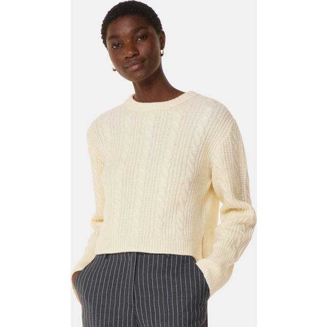 Whistles Cable Detail Crew Neck Jumper, Ivory