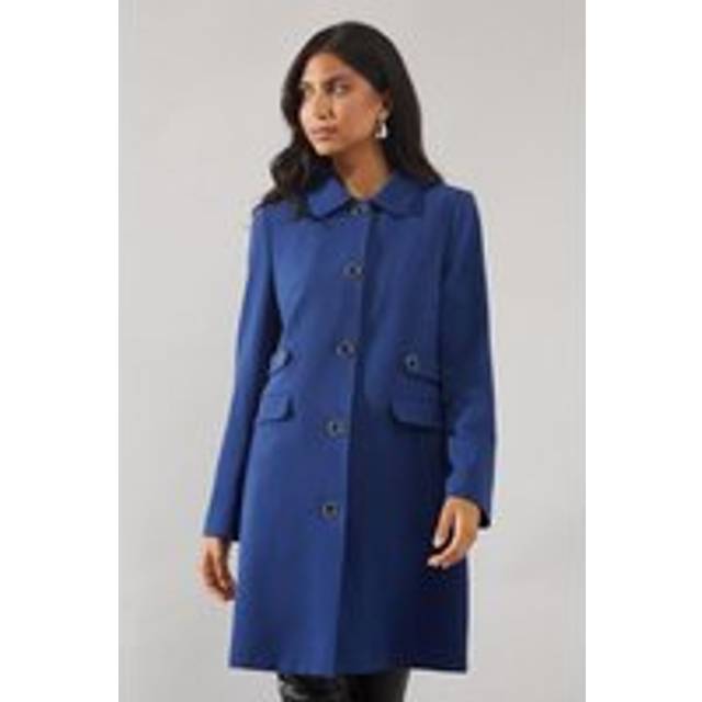 Womens Button Detail Pea Coat - Navy - 10