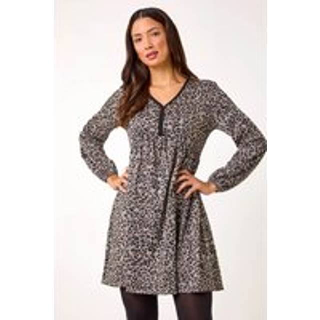 Roman Beige Animal Print V-Neck Stretch Dress - Size 18