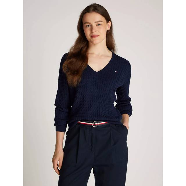 Tommy Hilfiger Cable V-Neck Pure Organic Cotton Jumper