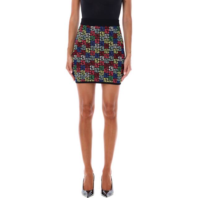 Balmain, Kjol, Dam, XS, Polyester, Pop monogram stickad kjol - multicolor (XS)