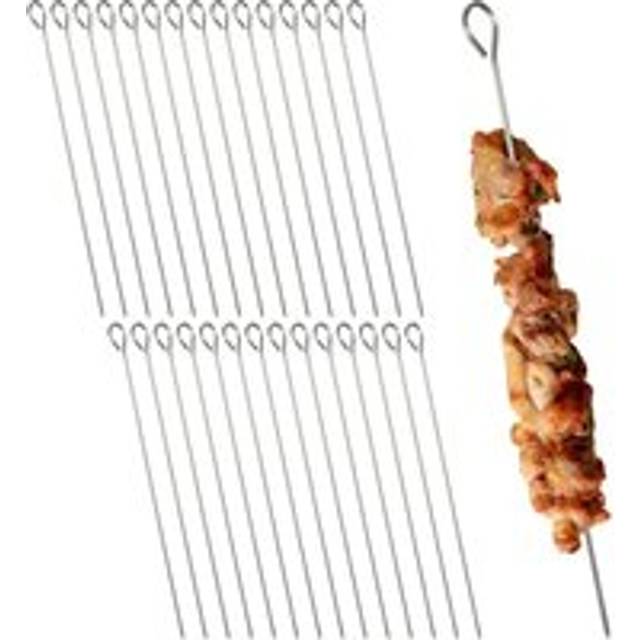 Bbq Skewers Stainless Steel, Set of 30, Reusable Metal Sticks, 30cm Long, for Meat & Vegetables Silver - Relaxdays