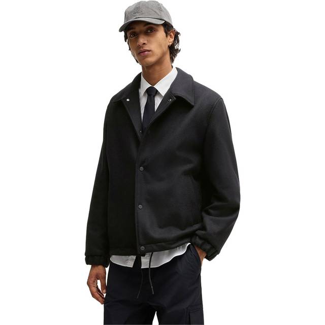 Virgin-wool-blend coach jacket with adjustable hem - Black