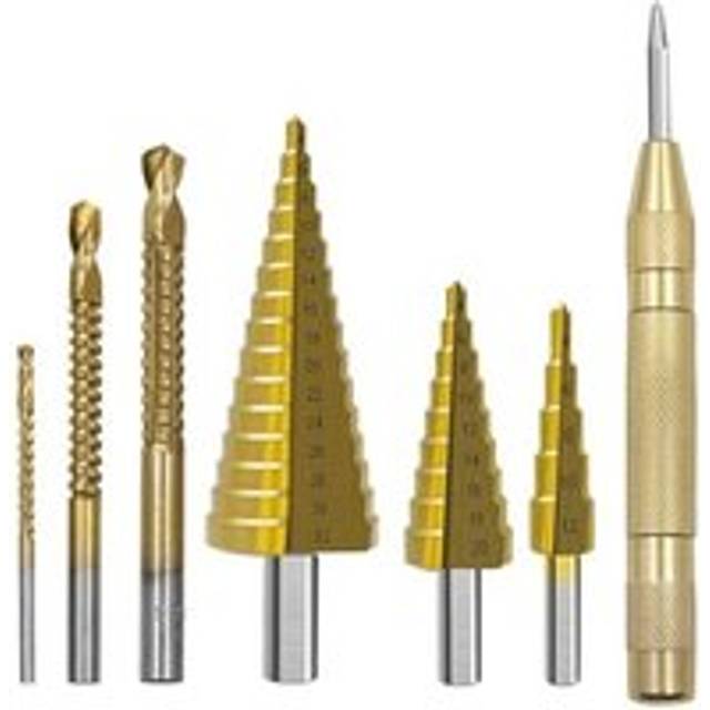 7Pcs Step Drill Groove Saw Set,Groove Drill,Step Up Bits,Spiral Cone Stepped Down Bits for Impact