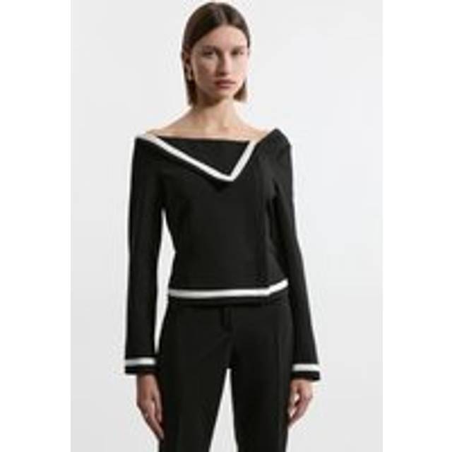 Petite Compact Stretch Contrast Tipped Asymmetric Jacket - Black