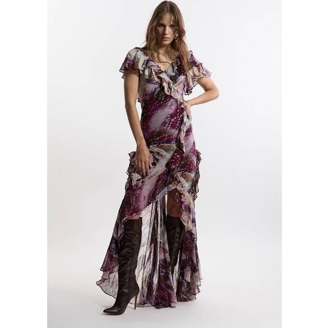 Ruffle Detail Metallic Thread Maxi Dress