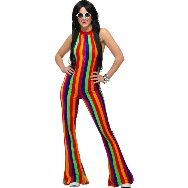 70&#39;s Disco Jumpsuit Costume for Women | Disco Costumes - Blue&#47;Green&#47;Red (S)