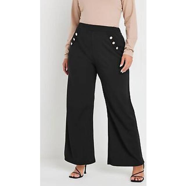 Yours Curve Black Button Front Scuba Trousers, Women's Curve & Plus Size, Yours - 30-32