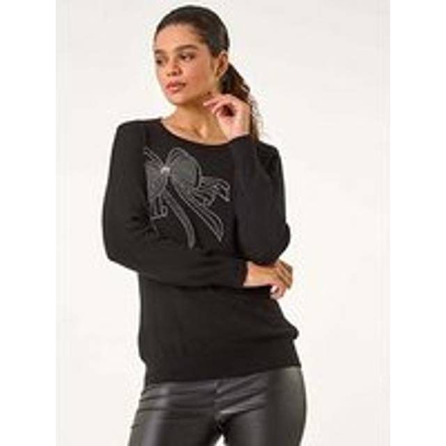 Sparkle Bow Detail Crew Neck Jumper - Black - 12