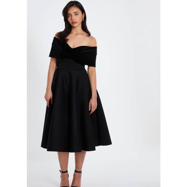 Velvet Neckline Skater Dress - Black - Size 12 - Quiz