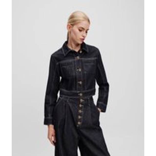Karl Lagerfeld, Cropped Denim Jacket, Woman, Dark Blue, Size: S