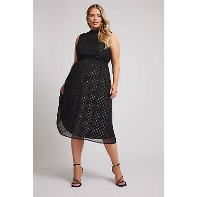 Yours London Curve Black Metallic Dobby Bow Back Dress, Women's Curve & Plus Size, Yours London - 20