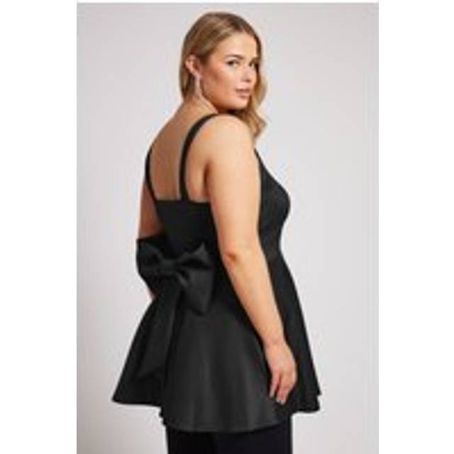 Yours London Curve Black Bow Back Peplum Top, Women's Curve & Plus Size, Yours London - 20