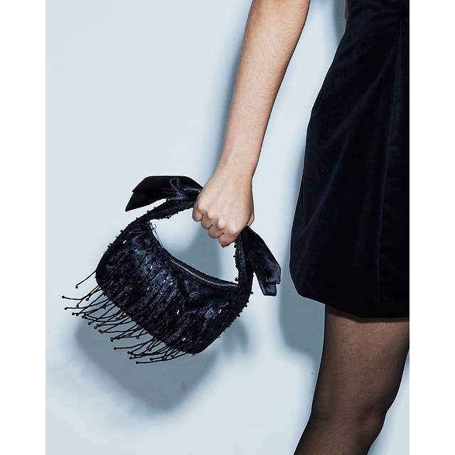 River Island Womens Black Beaded Bow Handle Clutch Bag - One Size