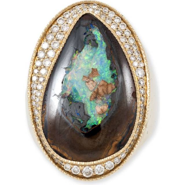Jacquie Aiche - 14kt yellow gold Freeform Koroit diamond and opal ring - women - Opal/Diamond/14kt Yellow Gold - 7 1/2