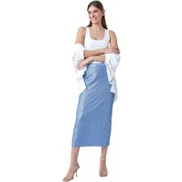Sequin Sparkle Stretch Midi Skirt - Pale Blue - 14