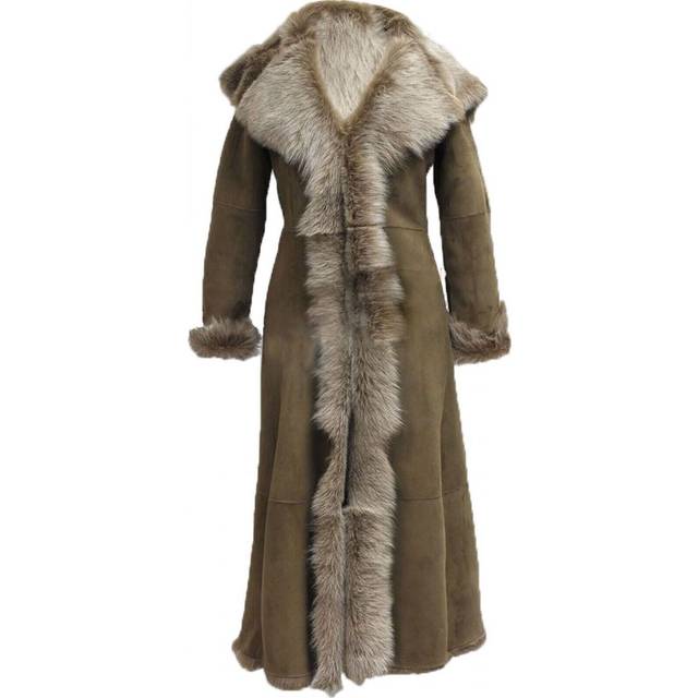 Infinity Leather Womens Suede Toscana Sheepskin Hooded Trench Coat-Rushden - Tan - Size 12 UK