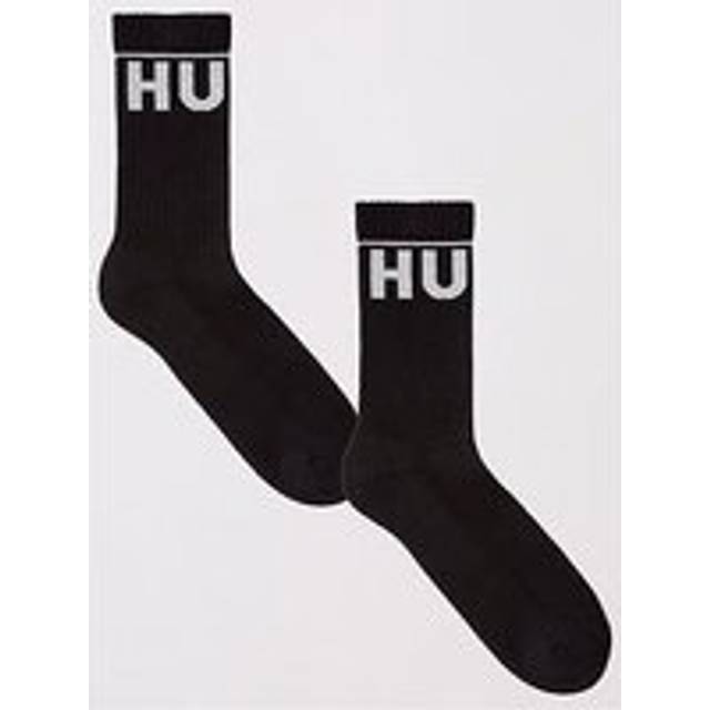 Hugo mens 2 pack rib logo socks black