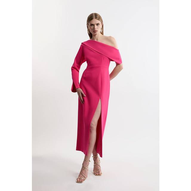 Petite Compact Stretch Open Neck Tailored Midi Dress - Pink