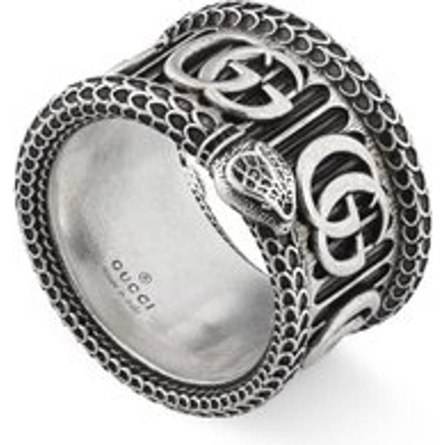 Gucci GG Marmont Aged Sterling Silver Double G Snake Motif Ring D - P