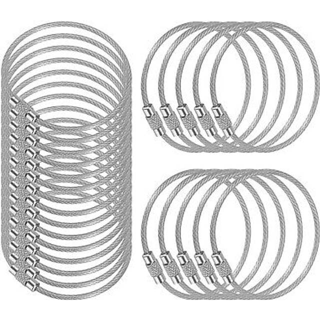 5.9 inch wire keychain cable, 25 pack key ring loop, silver