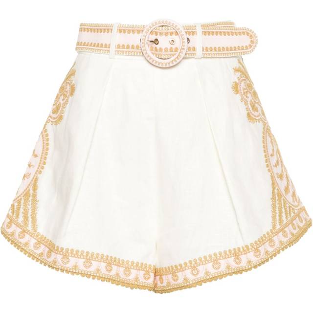 ZIMMERMANN - Waverly embroidered linen shorts - women - Polyester/Cotton/Linen/Flax/Cotton - 2 - Neutrals