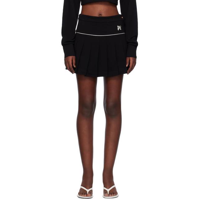 Palm Angels Black Monogram Pleated Miniskirt - Black Off Whit - S