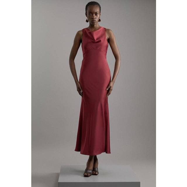 Satin Back Crepe Column Woven Midi Dress - Orange