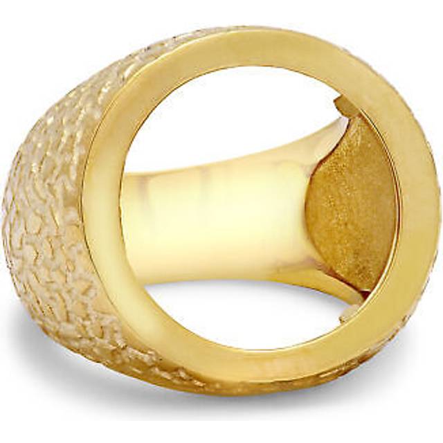 (X) Jewelco London Men's Solid 9ct Yellow Gold 1oz Crocodile Skin Round Bezel Full Sovereign Coin Mount Ring - JRN555-F