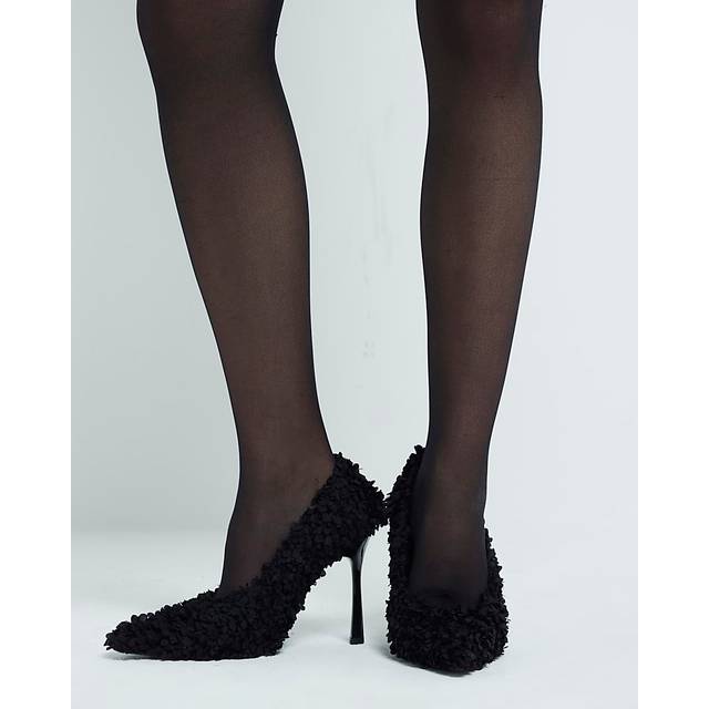 River Island Womens Black 3D Floral High Heel Court Shoes - 4