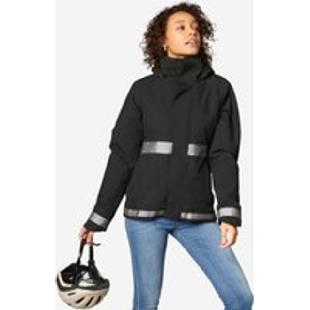 Women's City Cycling Night Visibility Warm Rain Jacket 540 - Black - Smoked Black/cream Beige