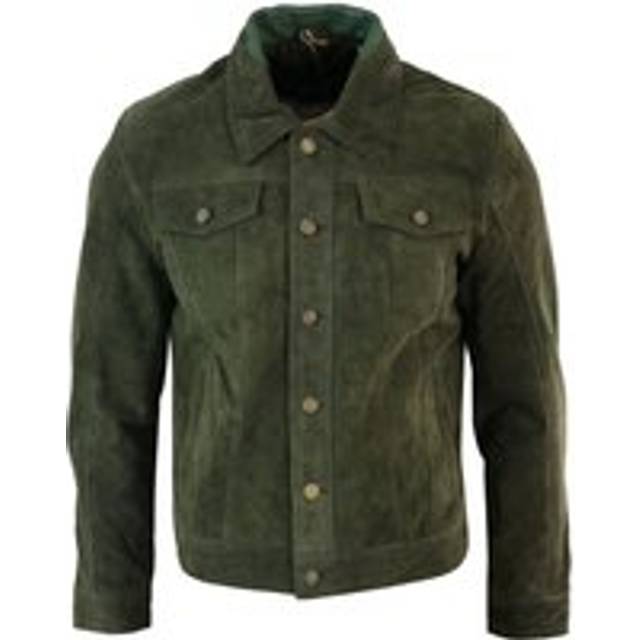 Vintage Denim Retro Suede Leather Jacket - Olive - 4XL