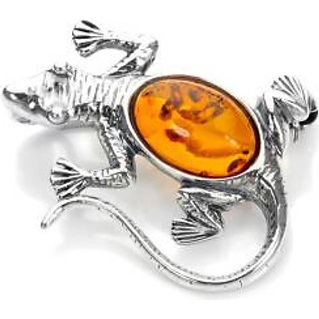 Sterling silver & baltic amber gecko brooch brooches