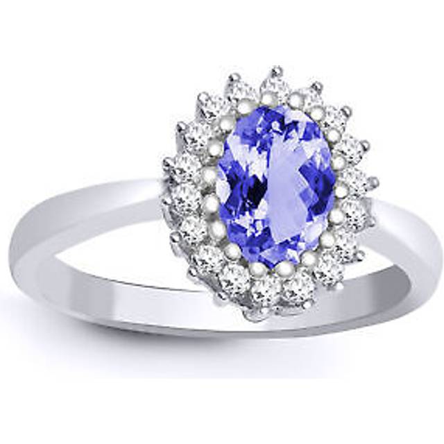 (K) Jewelco London 9ct White Gold H I2 0.23ct Diamond and Oval Lilac 0.73ct Tanzanite Classic Royal Cluster Ring 11mm