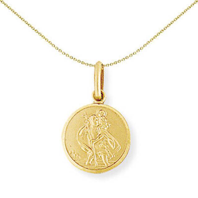 Jewelco London 9ct Yellow Gold Round St. Christopher Medallion Charm Pendant - 12x19mm - SCNR02002