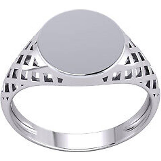 (Y) Jewelco London Mens Platinum Plated Sterling Silver Basket Weave Round Signet Ring - GVR941