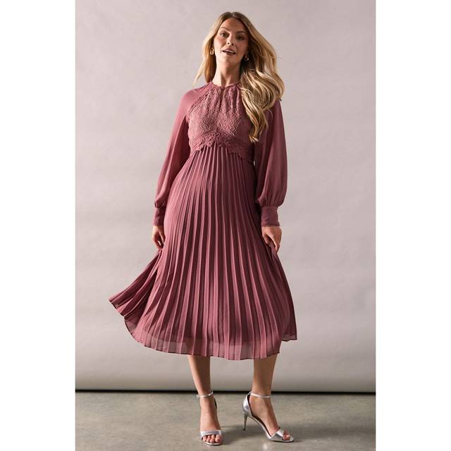 Wallis womens fit flare dress rose long sleeve midi spring summer