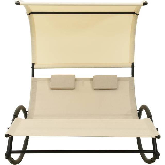 Double Sun Lounger With Canopy - PVC-coated polyester For Outdoor Relaxation - Cream (170cm H X 139cm W X 180cm L)