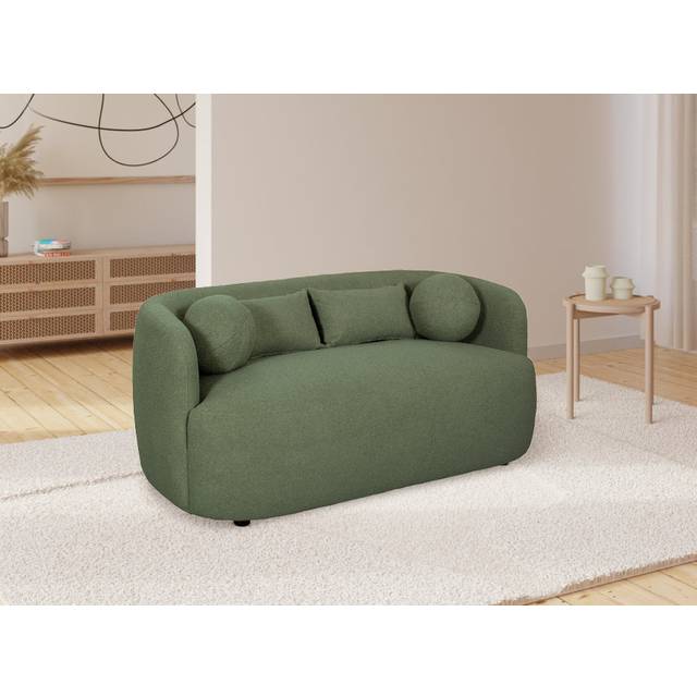 Teddy Boucle Fabric Rounded Sofa - Green (75cm H X 172cm W X 90cm D)