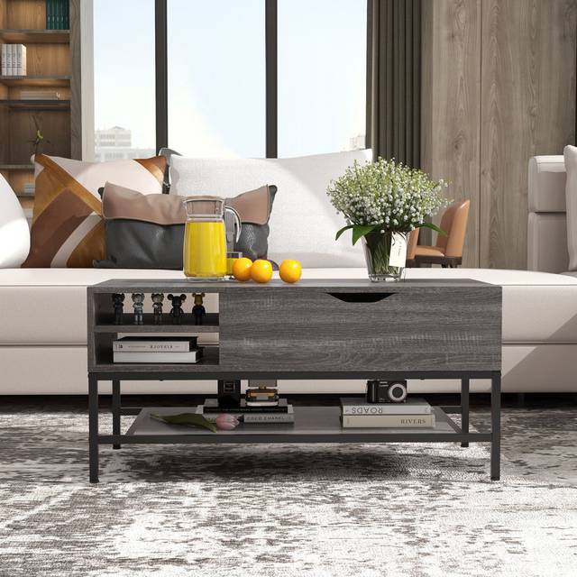 Alaijha Lift Top Coffee Table with Storage - Grey (47cm H X 100cm W X 49cm D)