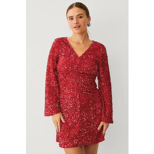 Vila - Paljettklänning viBarina Wide Sleeve Glitter Dress - Röd