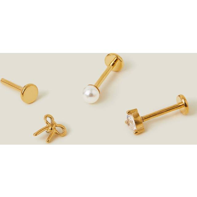 14ct Gold Plated 3-Pack Stainless Steel Surgical Flatback Stud Earrings, Women's - Accessorize - One Size