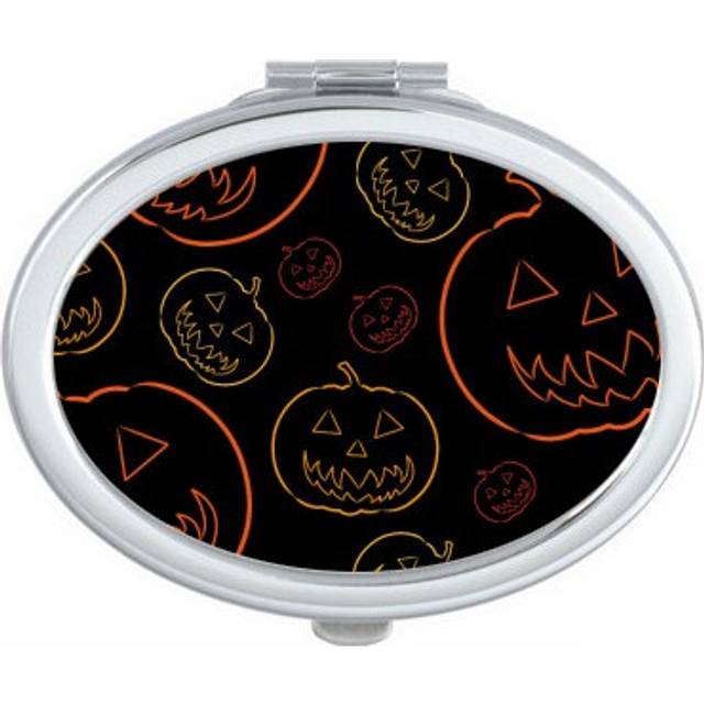 Pumpkin Tiling Pattern Halloween Oval Mirror Portable Fold Hand Makeup Double Side Glasses