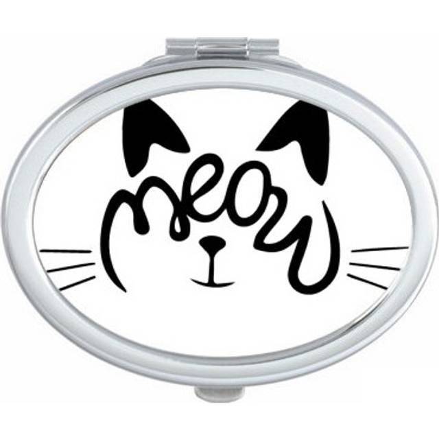 Cat Mewing Quote DIY Design Oval Mirror Portable Fold Hand Makeup Double Side Glasses