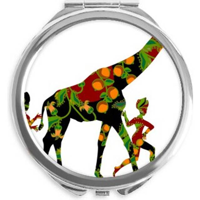 African Aboriginal Women LadyGiraffe Hand Compact Mirror Round Portable Pocket Glass