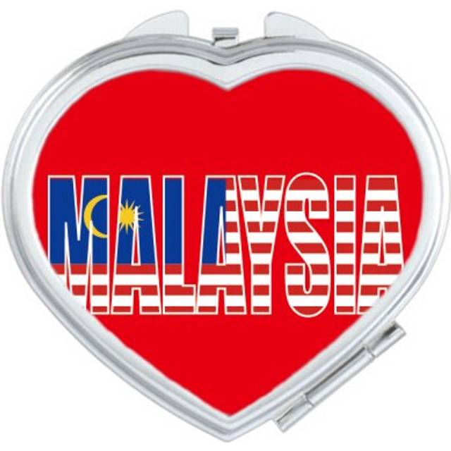 Malaysia Country Flag Name Heart Mirror Travel Magnification Portable Handheld Pocket Makeup