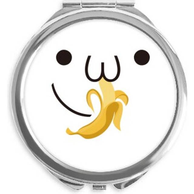 Lovely Face Eat Banana Expression Hand Compact Mirror Round Portable Pocket Glass