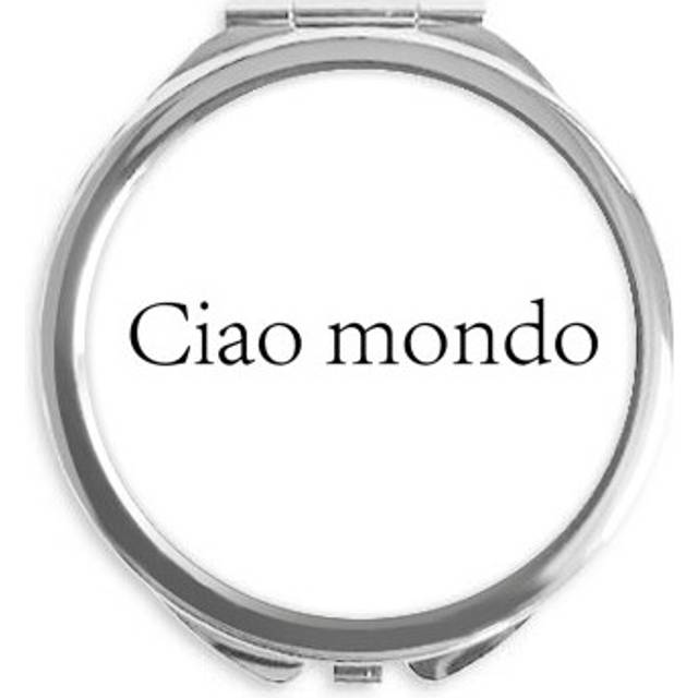 Hello World Italian Hand Compact Mirror Round Portable Pocket Glass