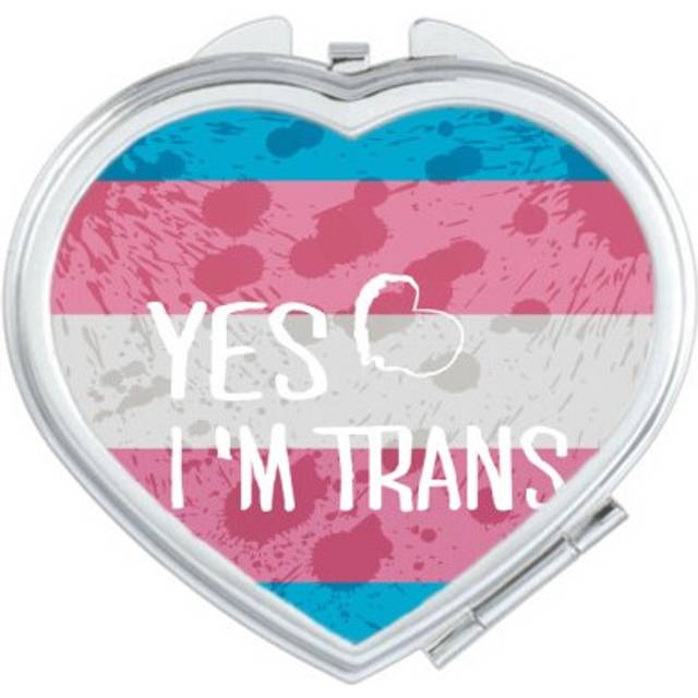 Yes I'm Trans LGBT Support Heart Mirror Travel Magnification Portable Handheld Pocket Makeup